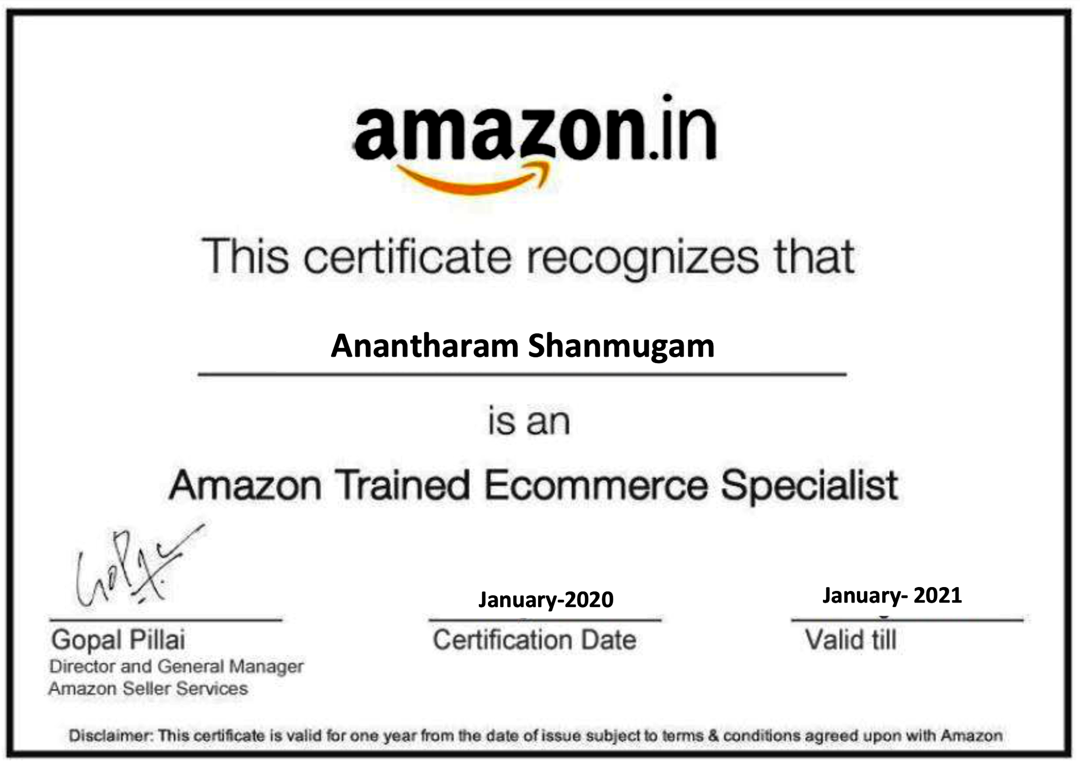 Amazon Trained Ecommerce Specialist Certificate