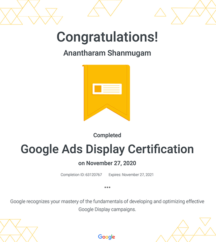 Digital Ananth Google Ads Display certificate