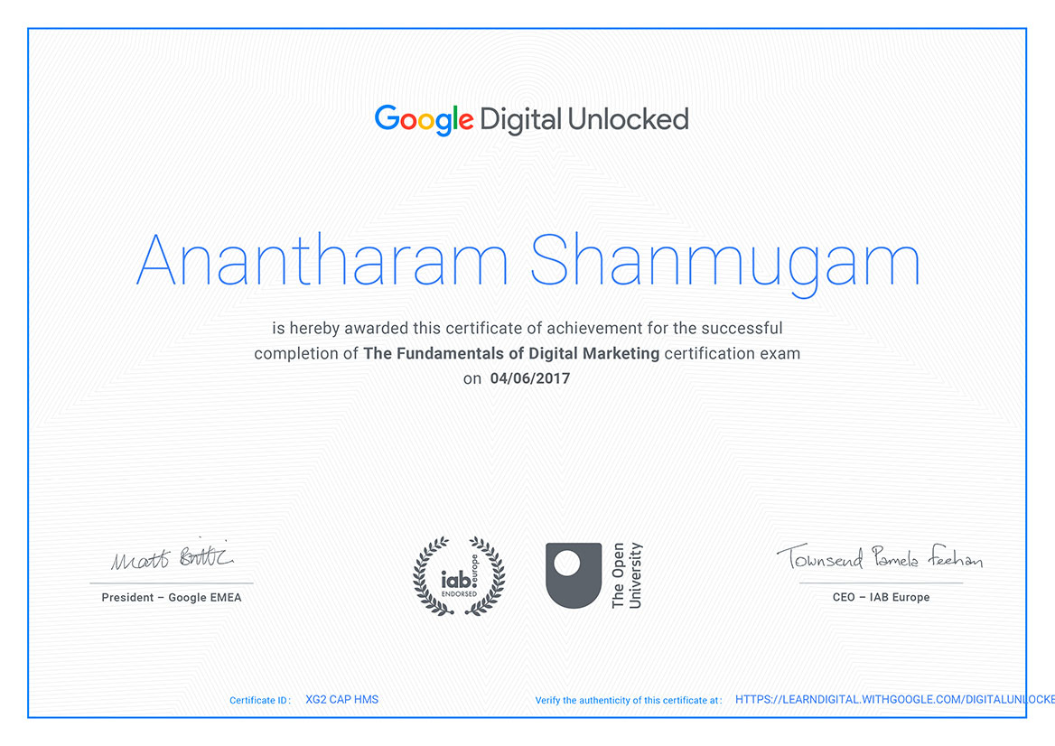 Digital Ananth Google Digital Unlocked certificate