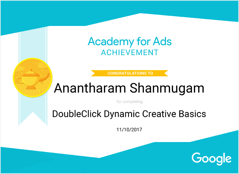 Digital Ananth Google Academy for Ads Dynamic Creative Certificate
