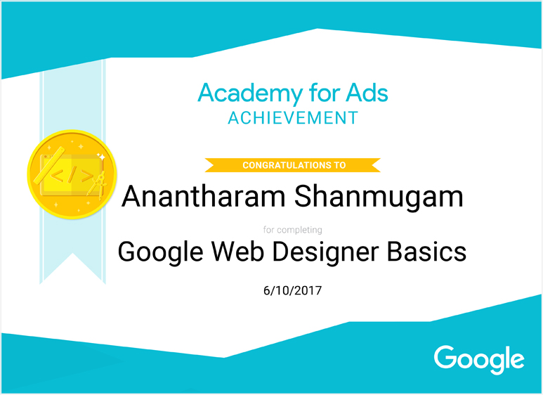 Digital Ananth Google Academy for Ads Web Designer Certificate
