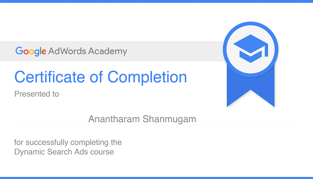 Digital Ananth Google Adwords Academy Dynamic Search Certificate