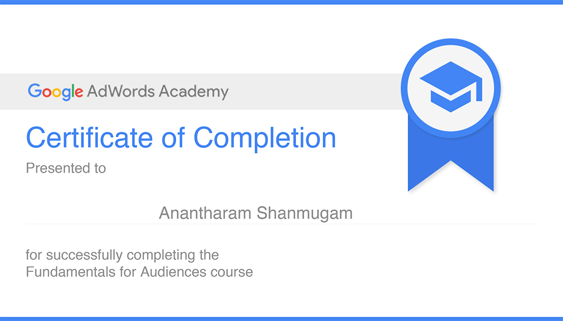 Digital Ananth Google Adwords Academy Fundamentals For Audience Certificate