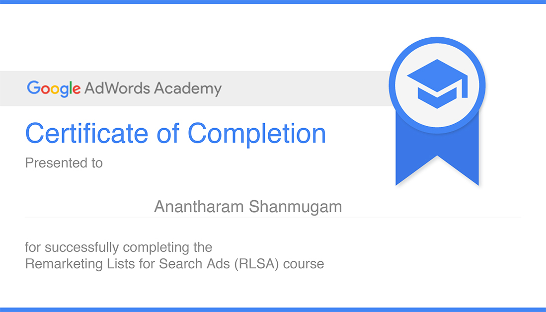 Digital Ananth Google Adwords Academy Remarketing Certificate