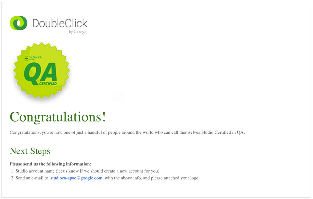 Digital Ananth Google DoubleClick Studio QA Certificate