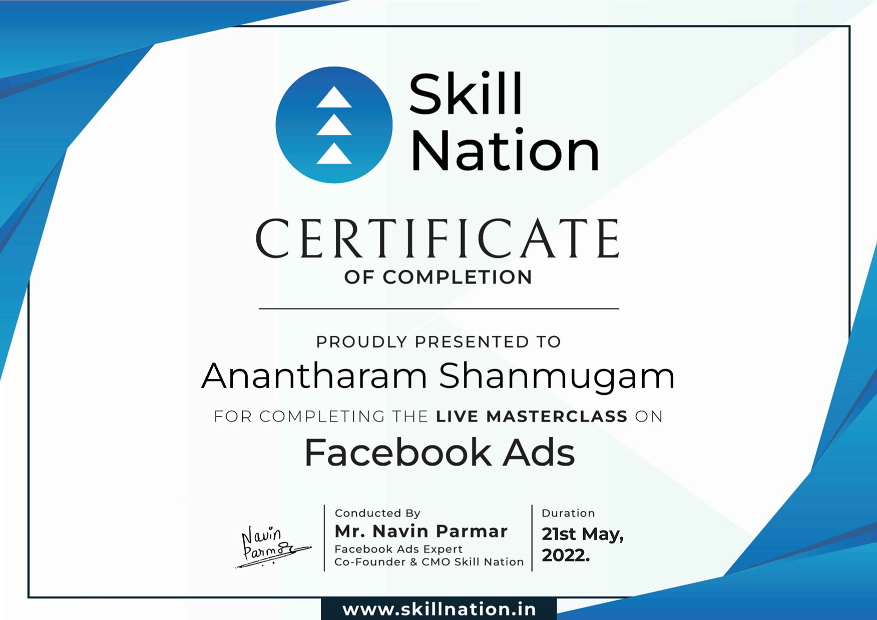 DigitalAnanth Facebook Masterclass Certificate