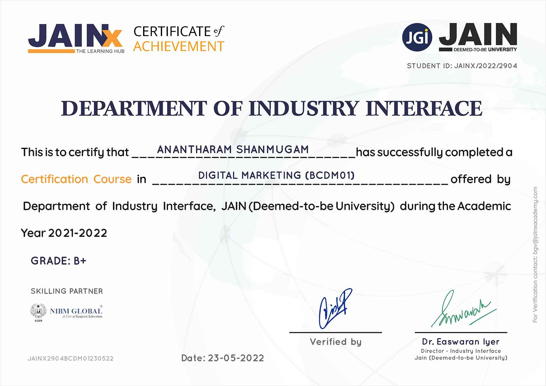 DigitalAnanth JGI Digital Marketing Certificate