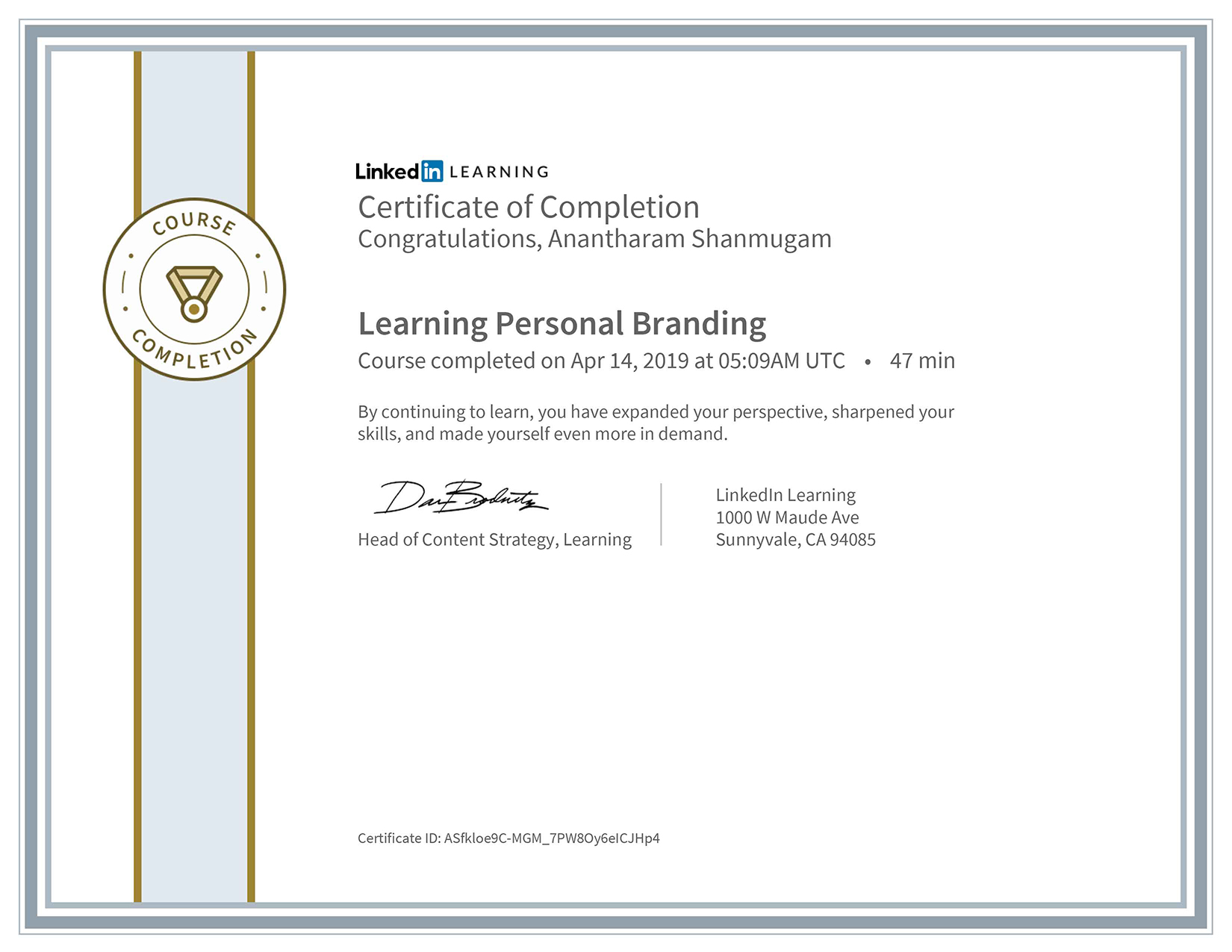 DigitalAnanth Personal Branding Certificate
