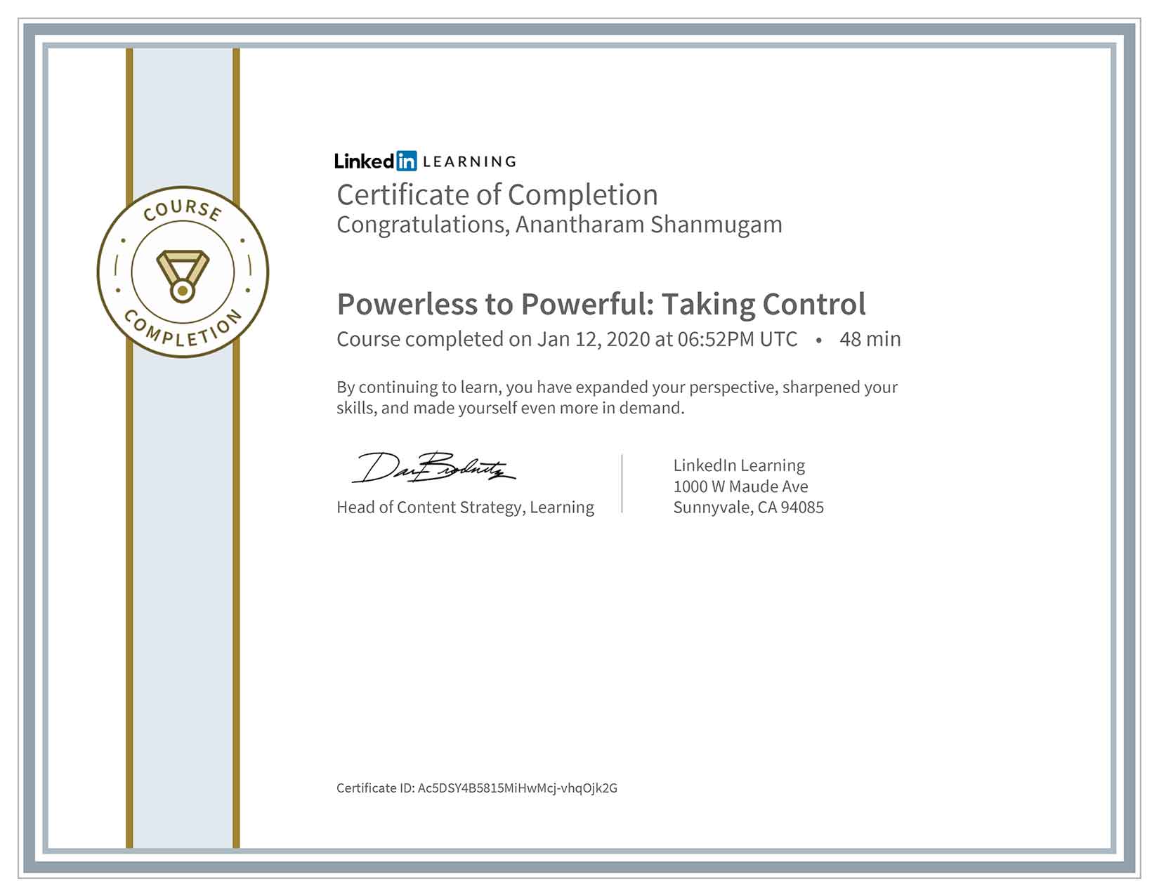 DigitalAnanth Powerless to Powerful Taking Control Certificate